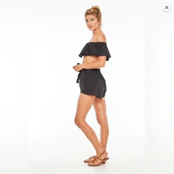 Indah Palm Tie Front Wrap Shorts in Black - Picture 4 of 14